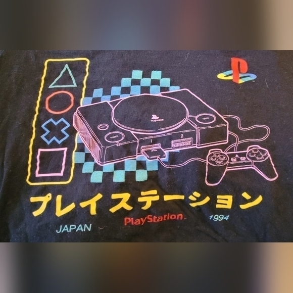 "Vintage Playstation 1994" Size Medium Black Short Sleeve Cotton T-Shirt ©️ 2021 - Picture 5 of 7